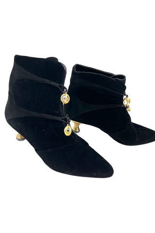 Fall 1993 Manolo Blahnik for Todd Oldham Velvet Boots with Gold Buttons, Size 39.5