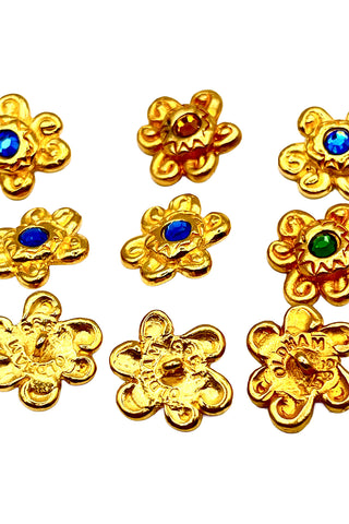 1993 24 kt Gold Plated Eye Buttons With Swarovski Crystals, Mixed Set of 10