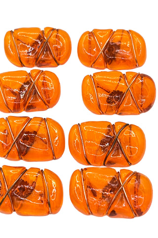 Vintage Todd Oldham Hand Poured Resin and Copper Wire Buttons, Set of 8 – Orange