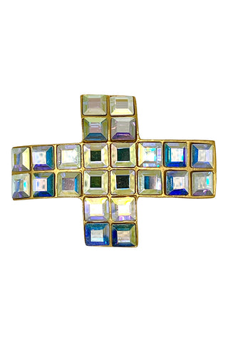 Fall 1994 Todd Oldham Gold Plated Cross Shaped Barrette Encrusted With A/B Crystals
