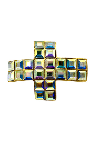 Fall 1994 Todd Oldham Gold Plated Cross Shaped Barrette Encrusted With A/B Crystals