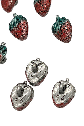 1996 Tiny Lacquered Strawberry Buttons, Set of 12