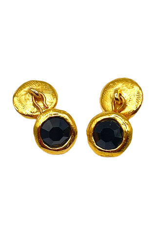 Vintage Todd Oldham 24kt Gold-Plated Cufflink Set with Black Swarovski Crystals