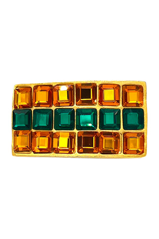 1994 24 kt Gold Plated Barrette with Swarovski Crystals Amber and Emerald