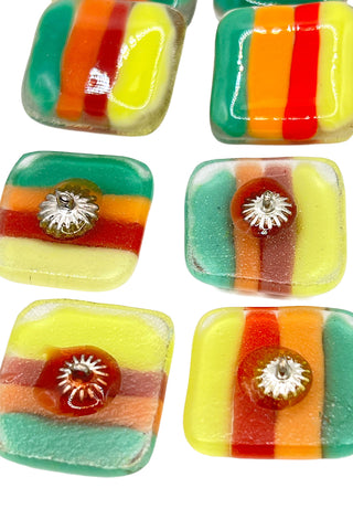 1991 Todd Oldham Hand Cut Slumped Glass Striped Buttons, Set of 8