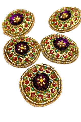 Vintage Todd Oldham Embroidered and Beaded Buttons, Set of 7