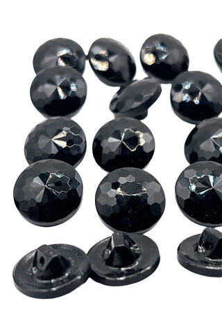 Vintage Todd Oldham Black Faceted Glass Buttons, Set of 20