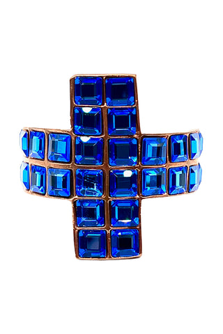 Fall 1994 Todd Oldham Copper Plated Ebonized Ponytail Cuff With Cobalt Swarovski Crystals