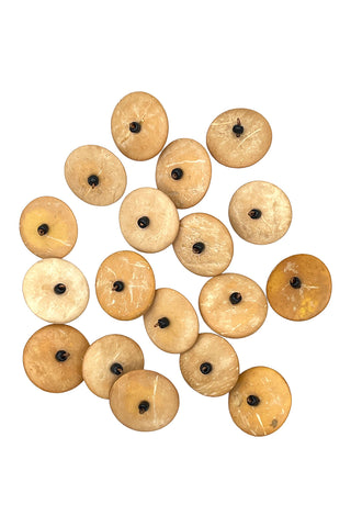 Wood Disc Buttons with Copper Wire and Glass Bead, Set of 18