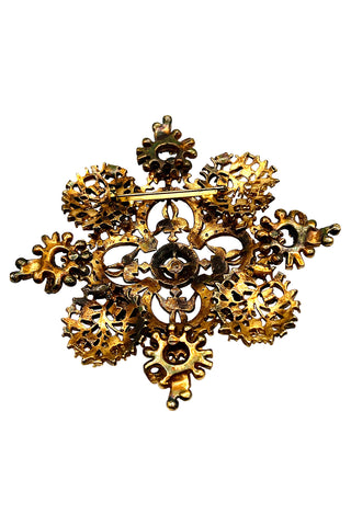 Fall 1996 Todd Oldham 24 kt Gold Plated With Ebonized Quatrefoil Jeweled Brooch