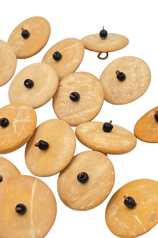 Wood Disc Buttons with Copper Wire and Glass Bead, Set of 18
