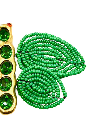 Spring 1993 Todd Oldham 24 kt Gold Plated Jade Jeweled Butterfly Brooch With Glass Beaded Wings