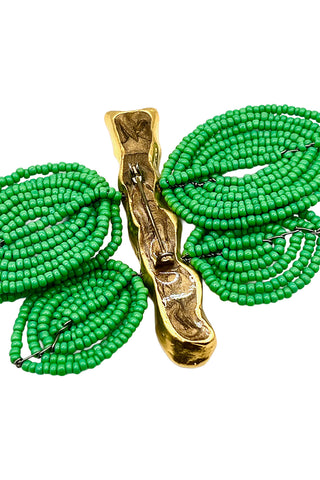 Spring 1993 Todd Oldham 24 kt Gold Plated Jade Jeweled Butterfly Brooch With Glass Beaded Wings
