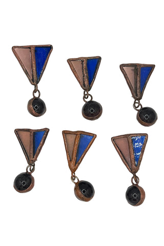 Vintage Todd Oldham Stained Glass with Marble Encased in Copper Buttons, Set of 6