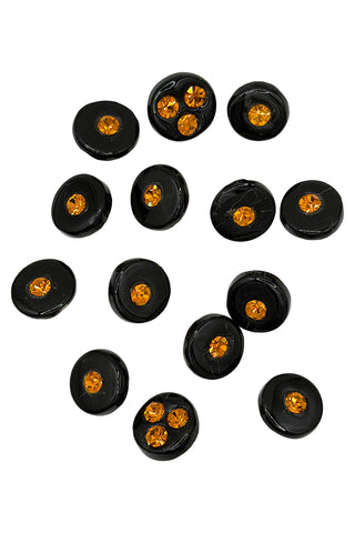 1995 Porcelain Buttons with Amber Swarovski Crystals 14 Piece Set