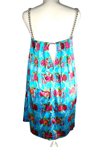 Todd Oldham 1995 Silk Charmeuse Mini Shift Dress with Crystal Straps