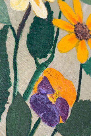 VIntage Flower Painting with Natural Collaged Details