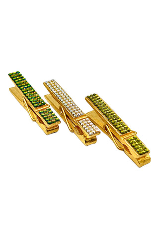 Spring 1995 Todd Oldham Small 24 kt Gold Plated Clothespins Encrusted in Swarovski Crystals, Set of 3