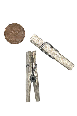 1994 Tiny White Metal Clothes Pin Pair