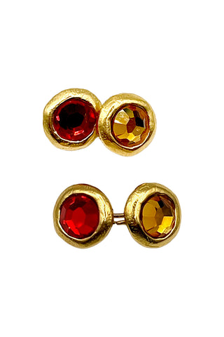 Vintage Todd Oldham 24 kt Gold Plated Cuff Links With Ruby and Amber Swarovski Crystals