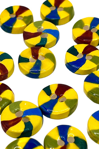Vintage Todd Oldham Hand Painted Porcelain Candy Swirl Buttons, Set of 18