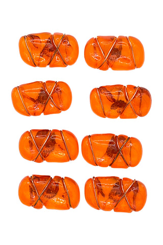 Vintage Todd Oldham Hand Poured Resin and Copper Wire Buttons, Set of 8 – Orange