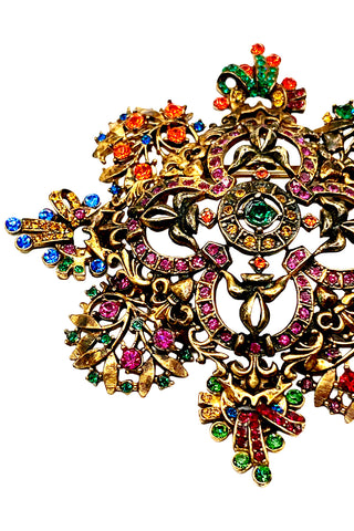Fall 1996 Todd Oldham 24 kt Gold Plated With Ebonized Quatrefoil Jeweled Brooch