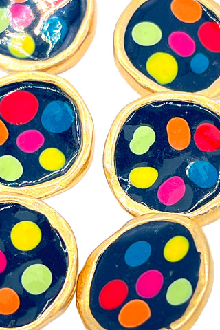 Rainbow Dot Enamel 24 kt Gold Plated Buttons, Set of 6