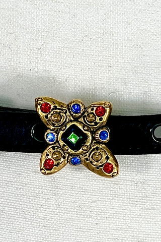 Fall 1995 Todd Oldham Black Matte Satin Belt With 24 kt Gold-Plated Flower Buckle