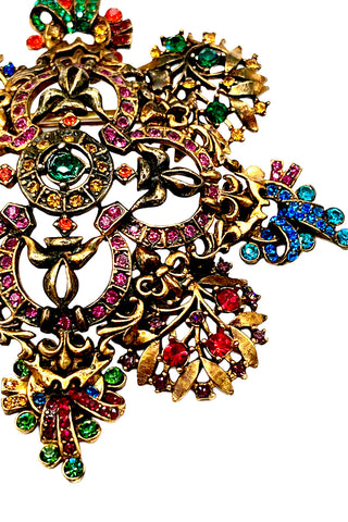Fall 1996 Todd Oldham 24 kt Gold Plated With Ebonized Quatrefoil Jeweled Brooch