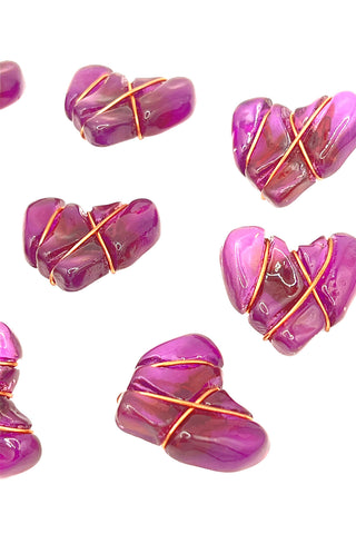 Vintage Todd Oldham Hand Poured Resin and Copper Wire Purple Heart Buttons, Set of 8