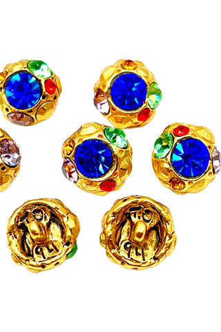 1994 Blue Planet 24 kt Gold Plated Buttons With Swarovski Crystals, Set of 7