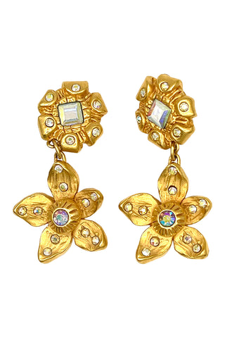 Spring 1993 Todd Oldham 24 kt Gold Plated All Gold Drop Earrings With A/B Crystals