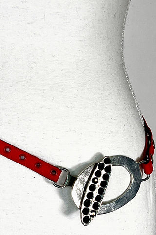 Spring 1996 Todd Oldham Matte Satin Belt with Silver-Plated Buckle and Swarovski Crystals