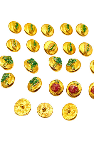 1994 24 kt Gold Plated and Hand Lacquered Peas, Onions and Broccoli Buttons, Set of 23