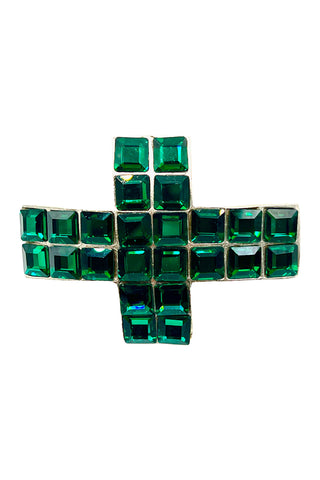 Fall 1994 Todd Oldham Silver Plated Barrette With Green Crystals
