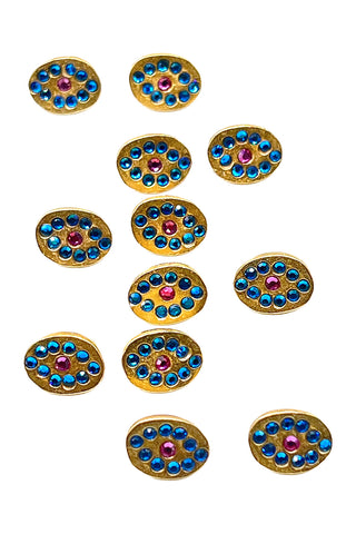 1995 24 kt Gold Plated Ocean Eyes Buttons With Swarovski Crystals, Set of 12