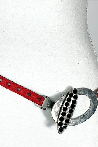 Spring 1996 Todd Oldham Matte Satin Belt with Silver-Plated Buckle and Swarovski Crystals
