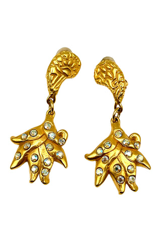 Fall 1993 Todd Oldham 24 kt Gold Plated Paisley Top With Jeweled Flame Drop Earrings