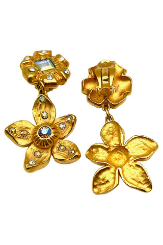 Spring 1993 Todd Oldham 24 kt Gold Plated All Gold Drop Earrings With A/B Crystals