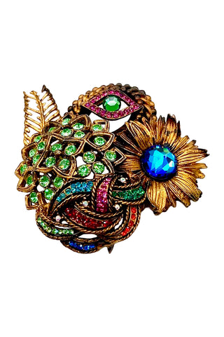 Fall 1996 Todd Oldham 24 kt Gold Plated With Ebonized Jeweled Eye And Daisy Brooch