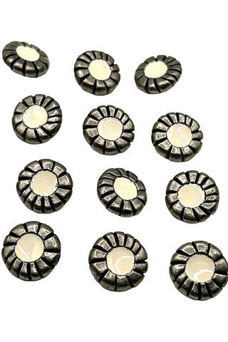 1994 Todd Oldham Ebonized Silver Plated And Enameled Center Flower Buttons, Set of 20