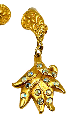 Fall 1993 Todd Oldham 24 kt Gold Plated Paisley Top With Jeweled Flame Drop Earrings