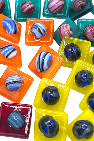 Todd Oldham Handmade Slumped Glass Buttons, Mixed Colors, Set of 28