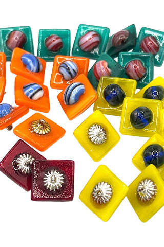 Todd Oldham Handmade Slumped Glass Buttons, Mixed Colors, Set of 28