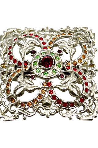Fall 1996 Todd Oldham Silver Plated Quatrefoil Jewel Encrusted Barrette