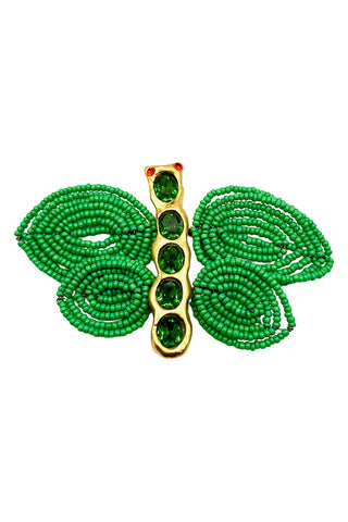 Spring 1993 Todd Oldham 24 kt Gold Plated Jade Jeweled Butterfly Brooch With Glass Beaded Wings