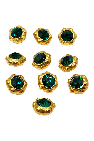 1996 24 kt Gold Plated Buttons With Emerald Swarovski Crystal Center, Set of 10