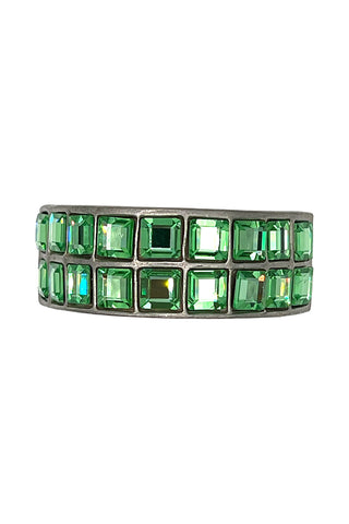 Fall 1994 Todd Oldham Silver Plated Ponytail Cuff With Green Swarovski Crystals