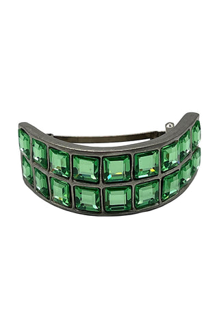 Fall 1994 Todd Oldham Silver Plated Ponytail Cuff With Green Swarovski Crystals